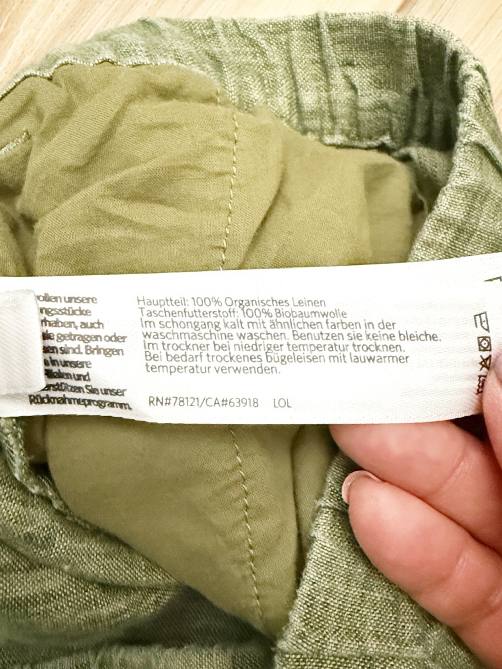 Organic Linen Casual Olive Green Linen-Blend Capri Pants - Picture 8 of 12